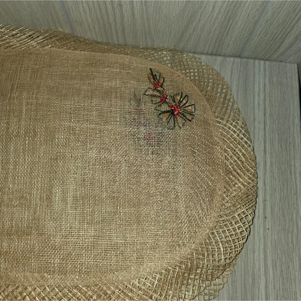 Vtg Christmas Tree Woven Raffia Oval Placemats Coasters Napkins Holiday Boho
